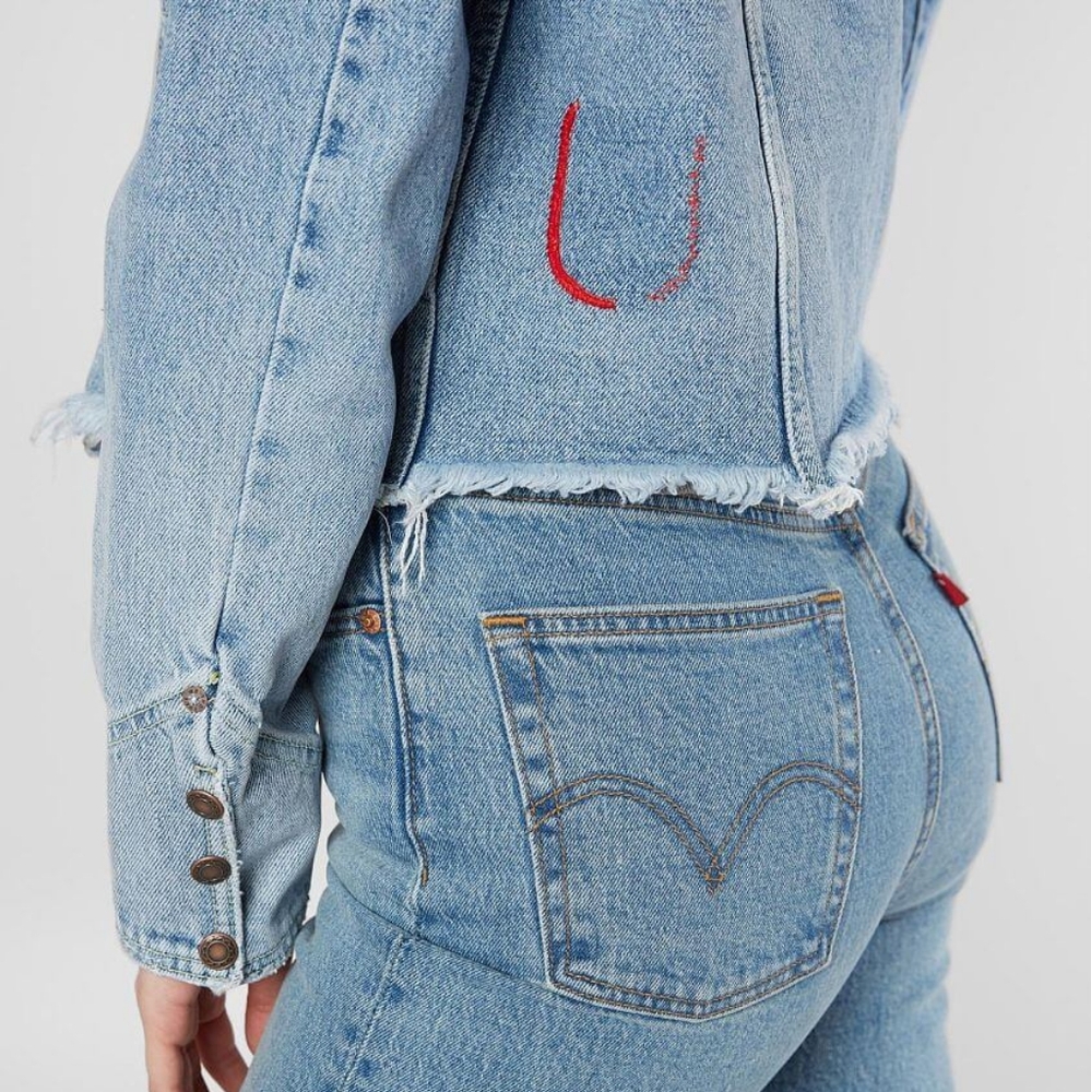 Free People Dillon Denim Jacket in Jasmine, Oversized/Boxy Fit, Frayed Hem, EUC! - Picture 12 of 16